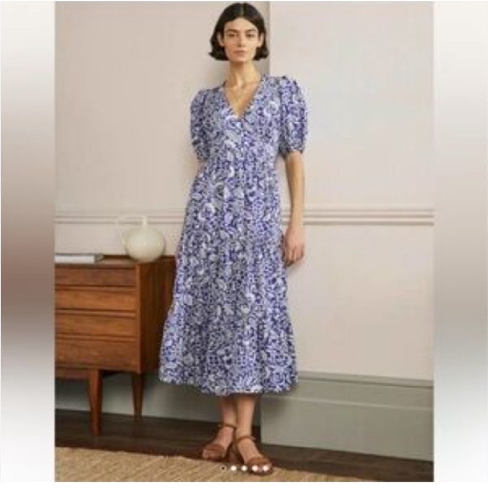 Boden Floral Puff Sleeve Midi Dress Size 4